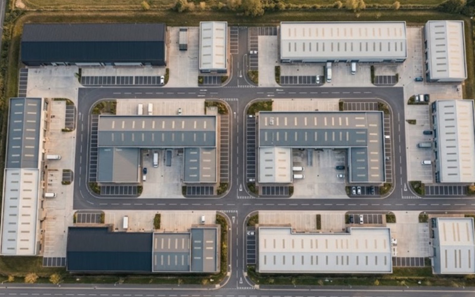 Aerial view of a multi-let warehouse estate