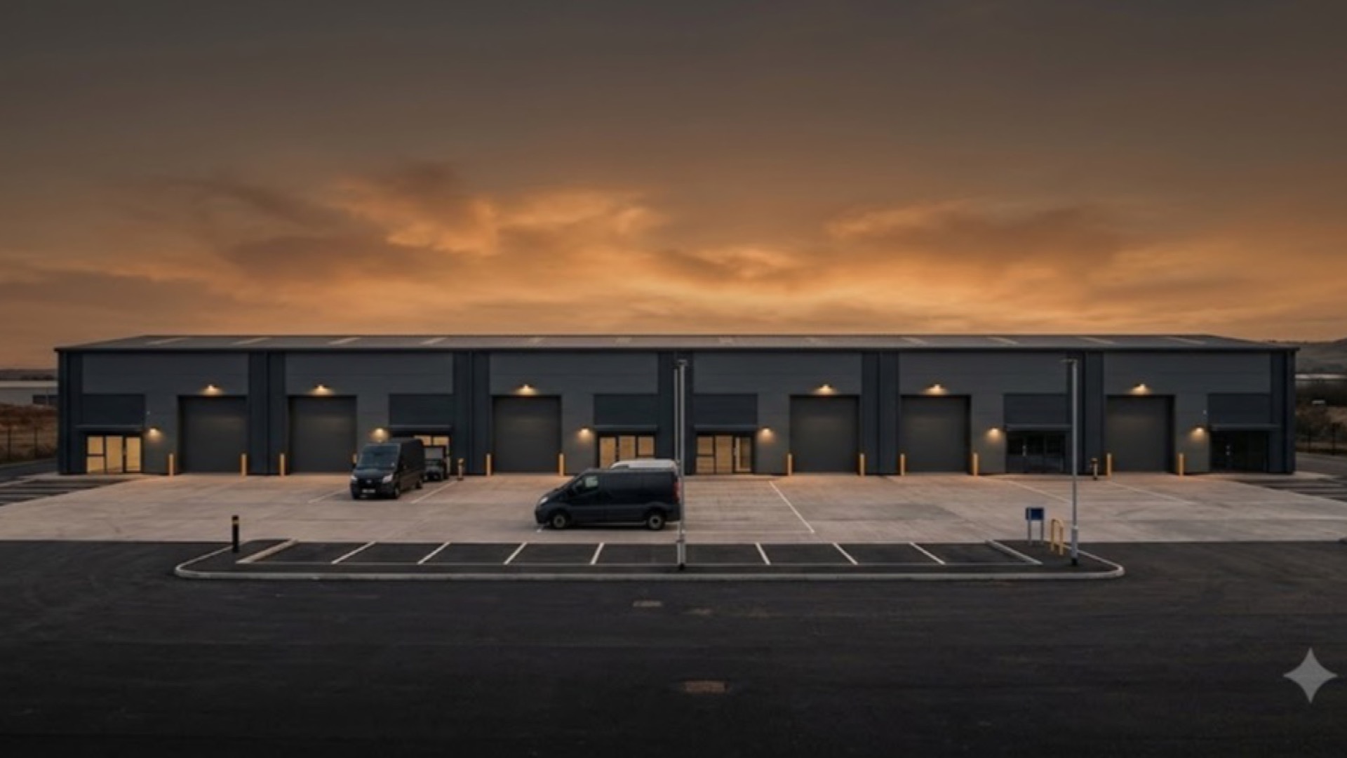 A UK multi-let industrial estate at dusk