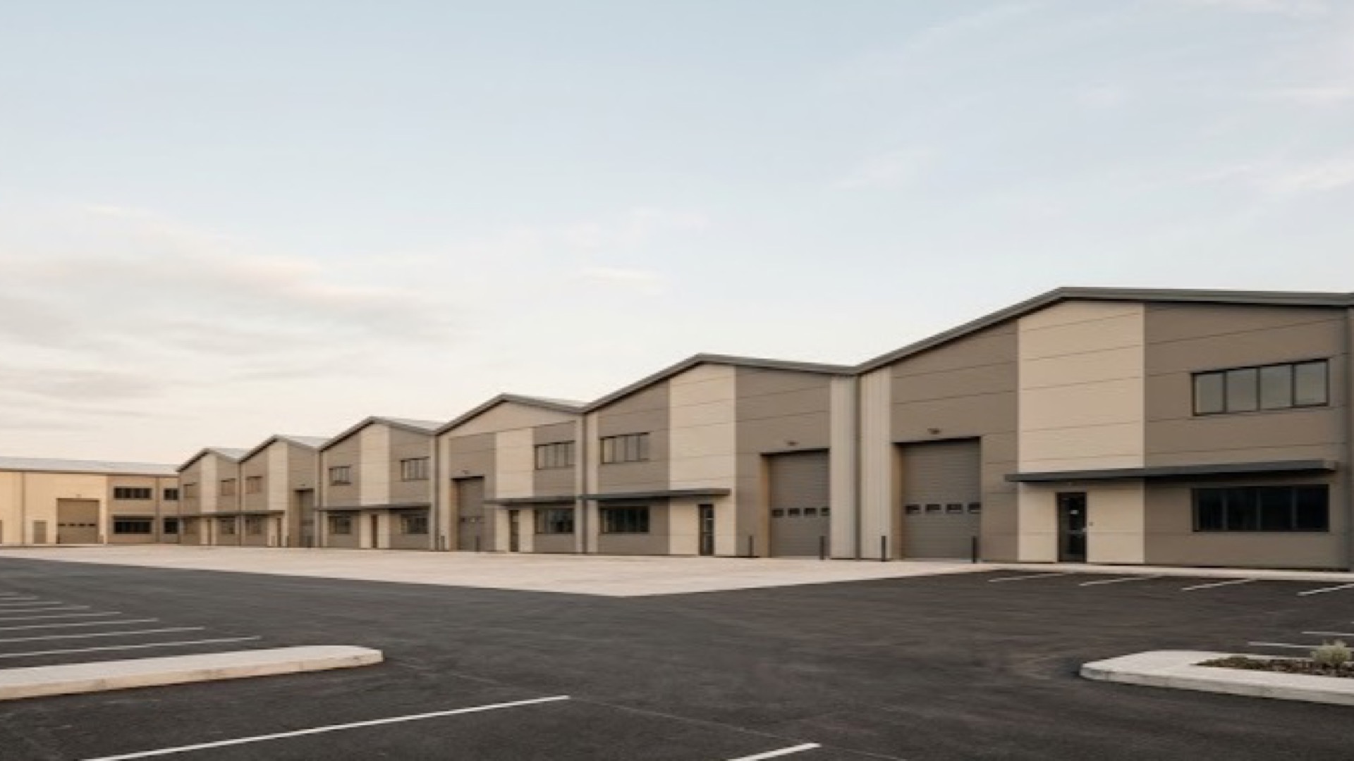 Aerial view of a UK warehouse estate