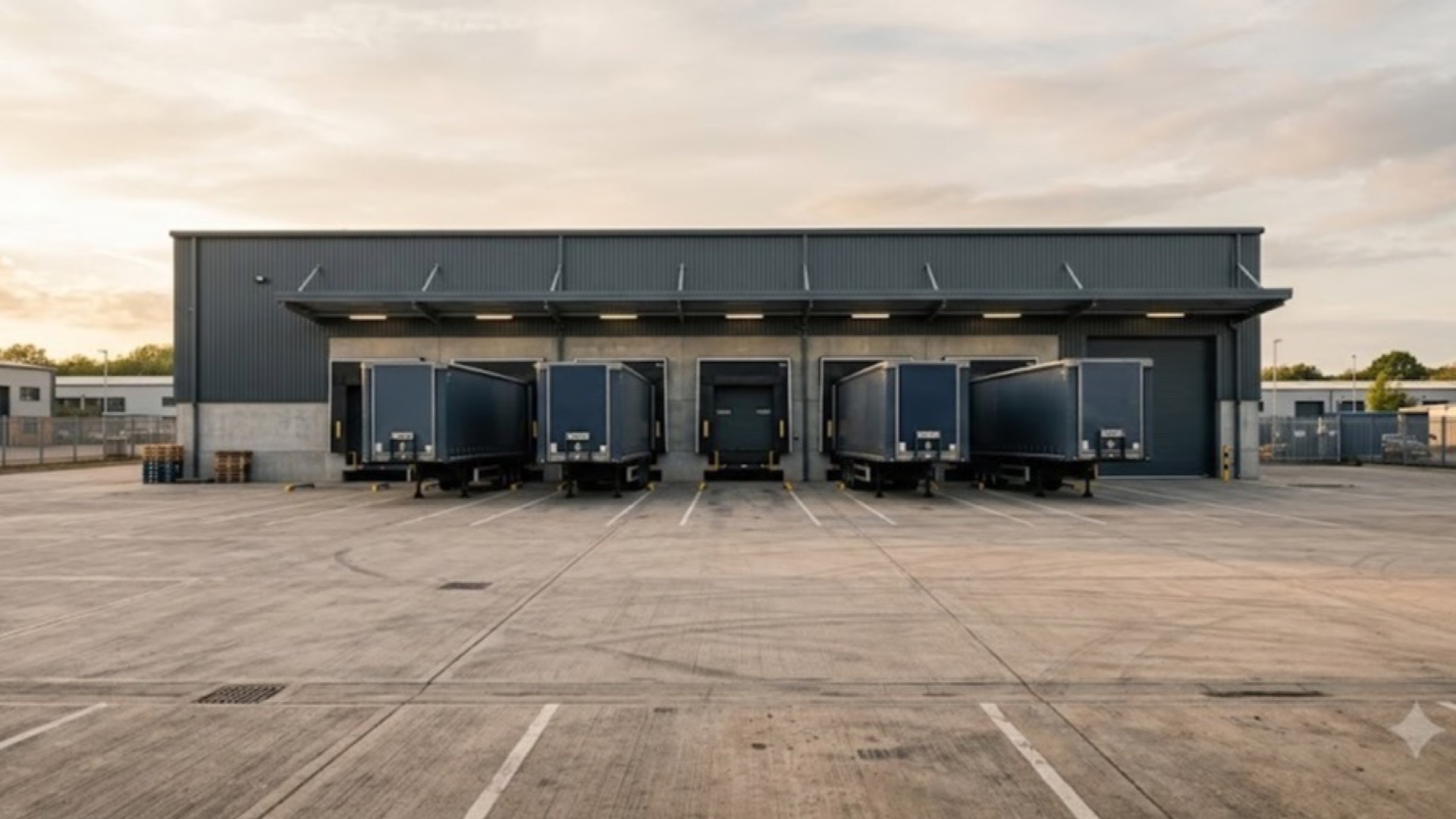 HGV trailers at a warehouse loading yard